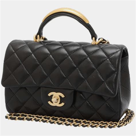 chanel mini flap bag with top handle black|chanel small lambskin evening bag.